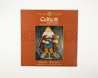 Wales Santa Mill Hill Kit, Celtic Santas Series, Cross Stitch Kit, Bead Kit, incl perforated paper, threads, beads and needles