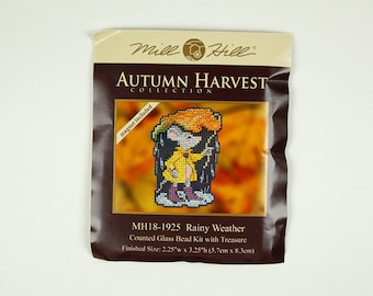 Rainy Weather Mill Hill Kit, Autumn Harvest Series, Cross Stitch Kit, Bead Kit, inc perforated paper, threads, beads, magnet and needles