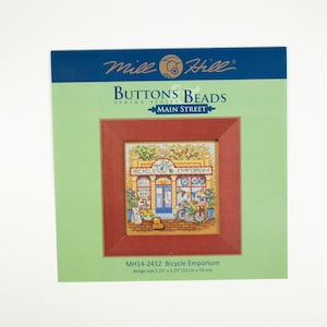 Bicycle Emporium Buttons and Beads Mill Hill Kit, Cross Stitch and Bead Kit, incl perforated paper, threads, beads and needles