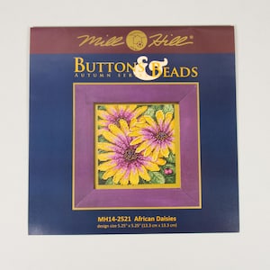 African Daisies  Buttons and Beads Mill Hill Kit, Autumn Series, Cross Stitch and Bead Kit, inc perforated paper, threads, beads and needles