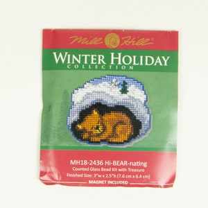 Hi-BEAR-nating Mill Hill Kit, Winter Holiday Series 2024, Cross Stitch Kit, Bead Kit,