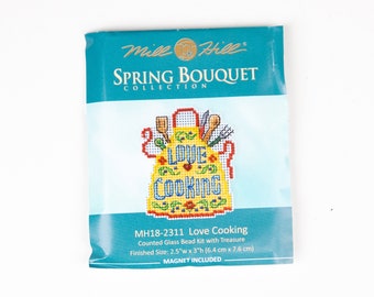 Love Cooking Mill Hill Kit, Spring Bouquet Series, Cross Stitch Kit, Bead Kit, incl perforated paper, threads, beads, magnet and needles