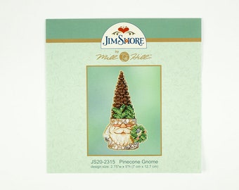 Pinecone Gnome Mill Hill Kit, Jim Shore Series, Cross Stitch Kit, Bead Kit, incl perforated paper, threads, beads and needles