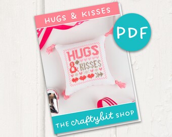 Hugs & Kisses PDF Cross Stitch Pattern - PDF Chart - Valentine Cross Stitch - Love Cross Stitch PDF Pattern - Digital Pattern