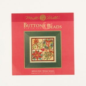 Kit de botones y cuentas Winter Greens Mill Hill, serie Winter, kit de punto de cruz y cuentas, incluye papel perforado, hilos, cuentas y agujas.