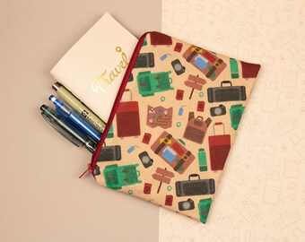 Travel Patterned Zipper Pouch multiple variations | Fully lined | Small Makeup Pouch | Travel Pouch | Pencil Case | Planner Pouch