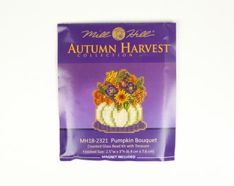 Pumpkin Bouquet Mill Hill Kit, Autumn Harvest Series, Cross Stitch Kit, Bead Kit, incl perforated paper, threads, beads, magnet and needles