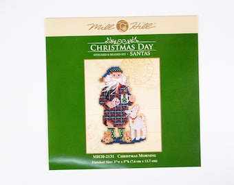 Christmas Morning Santa Mill Hill Kit, Christmas Day Series, Cross Stitch Kit, Bead Kit, incl perforated paper, threads, beads and needles
