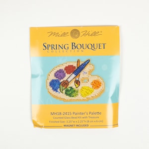 Painter&#39;s Palette Mill Hill Kit, Spring Bouquet Series, borduurpakket, kralenpakket, incl. geperforeerd papier, draden, kralen, magneet en naalden