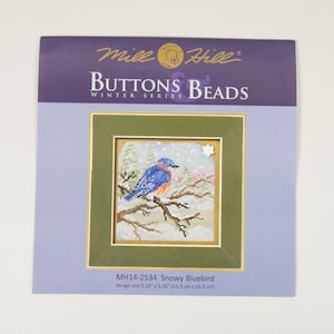 Snowy Bluebird-knopen en -kralen Mill Hill Kit, Winter Series, borduurpakket, incl. geperforeerd papier, draden, kralen en naalden