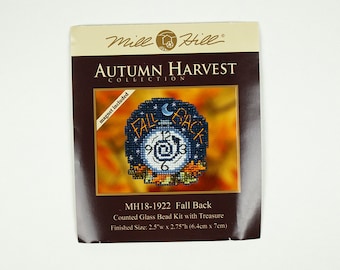 Fall Back Mill Hill Kit, Autumn Harvest Series, Cross Stitch Kit, Bead Kit, inc perforated paper, threads, beads, magnet and needles