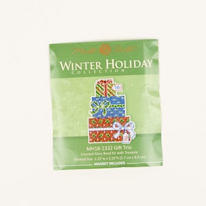 Gift Trio Mill Hill Kit, Cross Stitch Kit, Bead Kit, incl perforated paper, threads, beads, magnet and needles