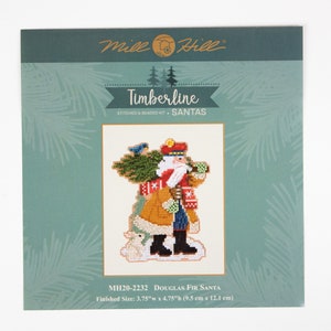 Douglas Fir Santa Mill Hill Kit, Timberline Series, Cross Stitch Kit, Bead Kit, incl perforated paper, threads, beads and needles