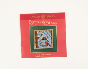 Bird Feeder Buttons and Beads Mill Hill Kit, Winter Series, Cross Stitch and Bead Kit, incl perforated paper, threads, beads and needles