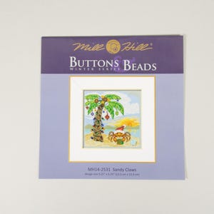 Sandy Claws Buttons and Beads Mill Hill Kit, Winter Series, Cross Stitch Kit, inc perforated paper, threads, beads and needles
