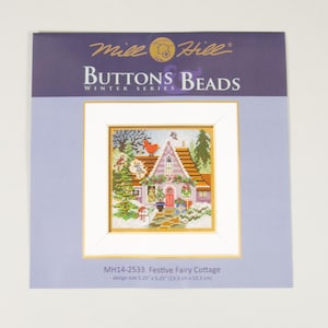 Feestelijke Fairy Cottage-knopen en kralen Mill Hill Kit, Winter Series, borduurpakket, incl. geperforeerd papier, draden, kralen en naalden