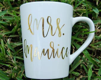 PERSONALIZED Teacher Gift Hand Lettered Gold Foil Coffee/tea Mug