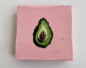 Original Avocado Painting | Small Kitchen Art | 6x6 Textured Food Painting | Cottage Kitchen Decor | Handmade Original Artwork