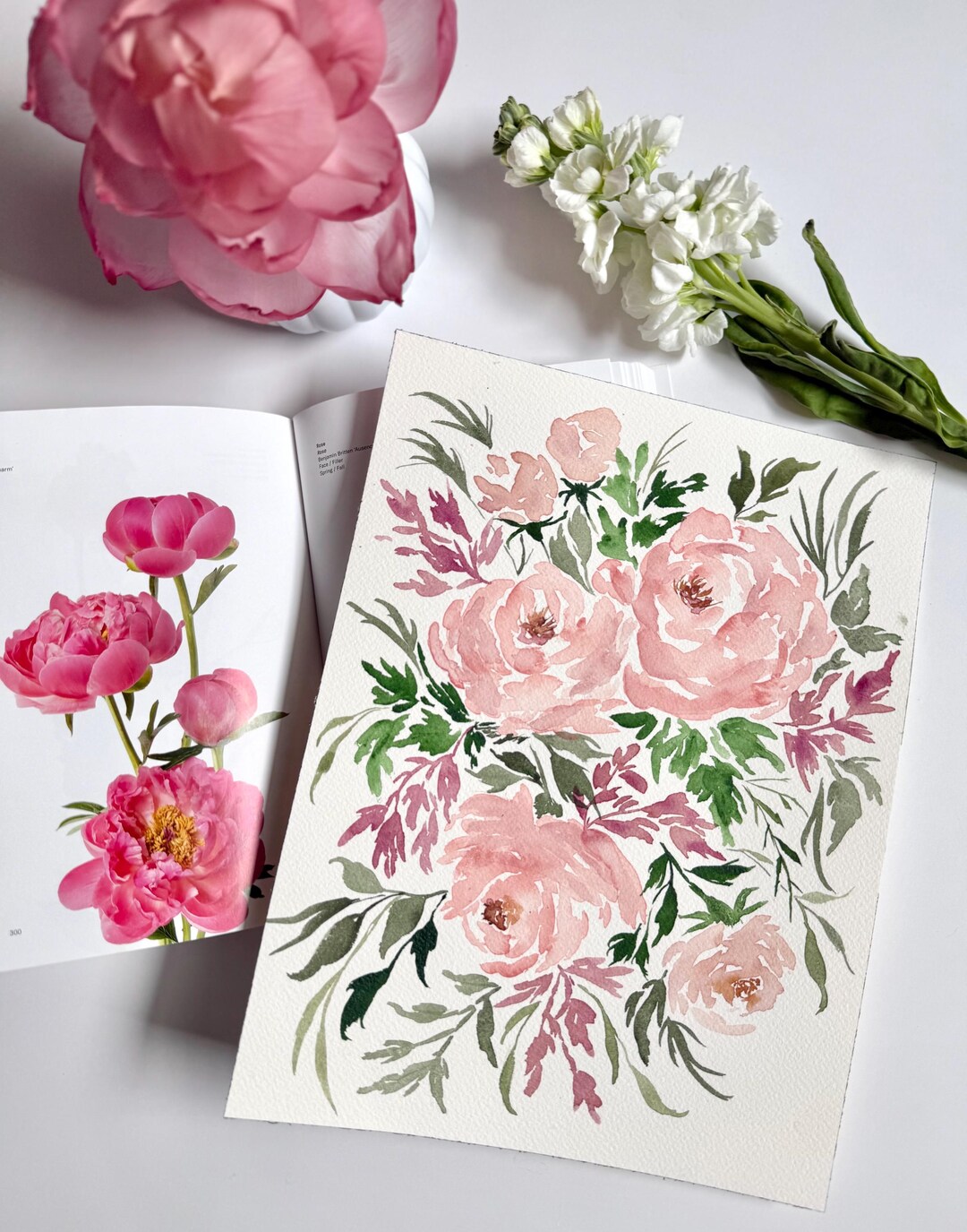 Original Pink Peony Watercolor Painting | 8x10 Floral Artwork (unframed ...
