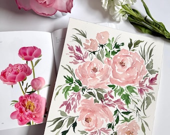 Original Pink Peony Watercolor Painting | 8x10 Floral Artwork (Unframed)