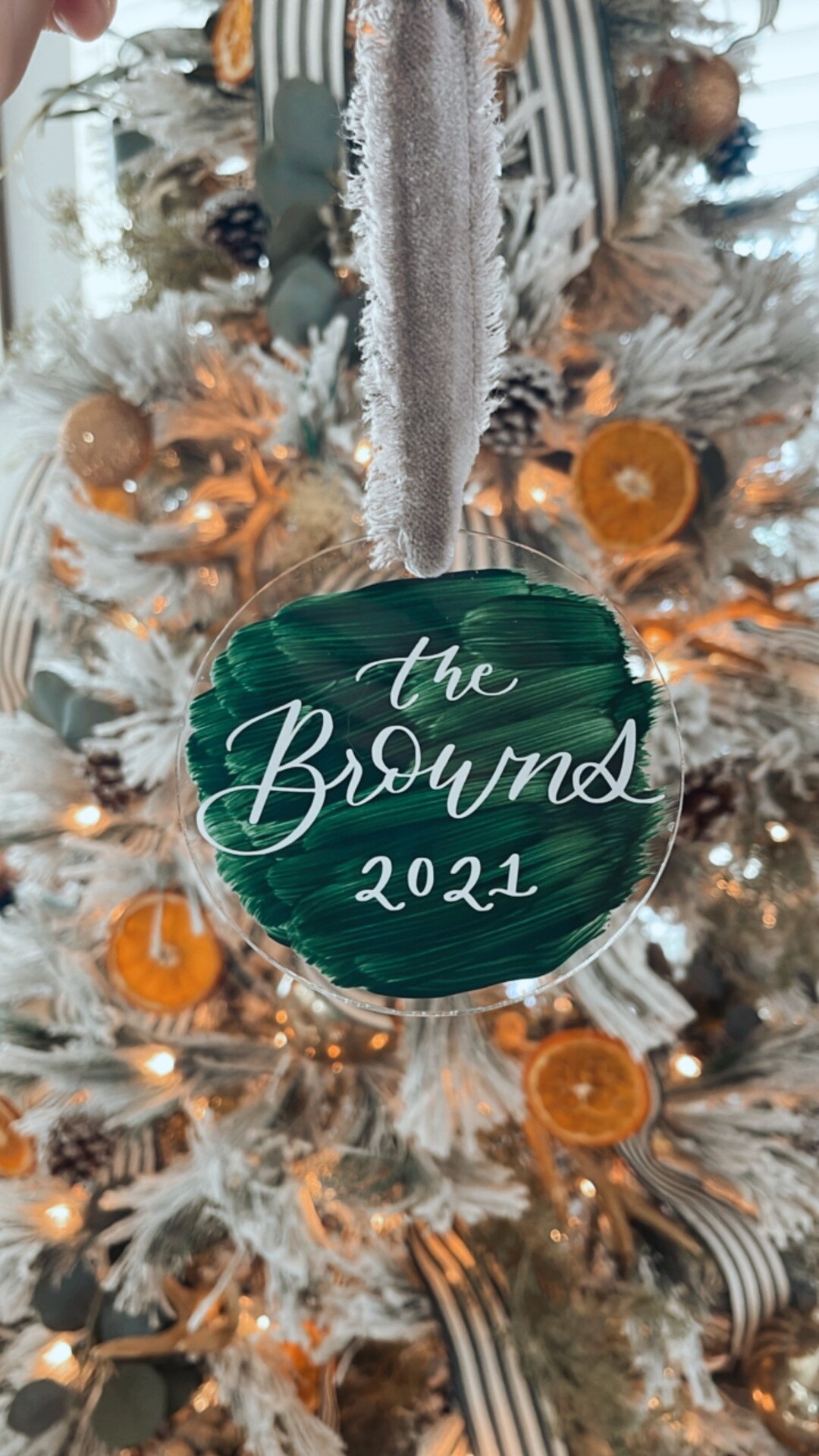 Personalized Acrylic Ornaments Hand Lettered Velvet Ribbon White Black ...