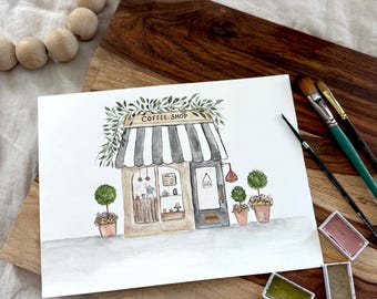 Original Watercolor Coffee Shop Painting | Whimsical Cafe Art (9x12 Unframed)