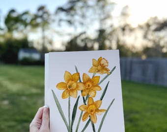 Original Watercolor Daffodil Painting 8x10 | Spring Floral Botanical Art