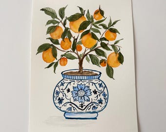 Orange Grove Painting 11x14 | Original Citrus Art | Orange Tree Wall Decor | Hand Painted Watercolor Floral Artwork | Mediterranean