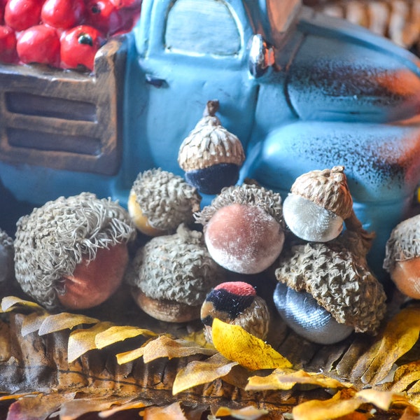 Silk Velvet Acorns in Neutral Colors, Set of 10, Thanksgiving, Fall Decor, Table Centerpiece, Real Acorn Caps