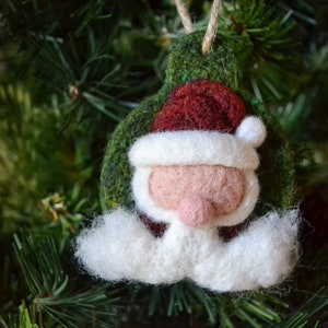 Needle Felted Santa Christmas Ornament, Felted Wool, Rustic Handmade Decoration, Christmas Tree Decoration