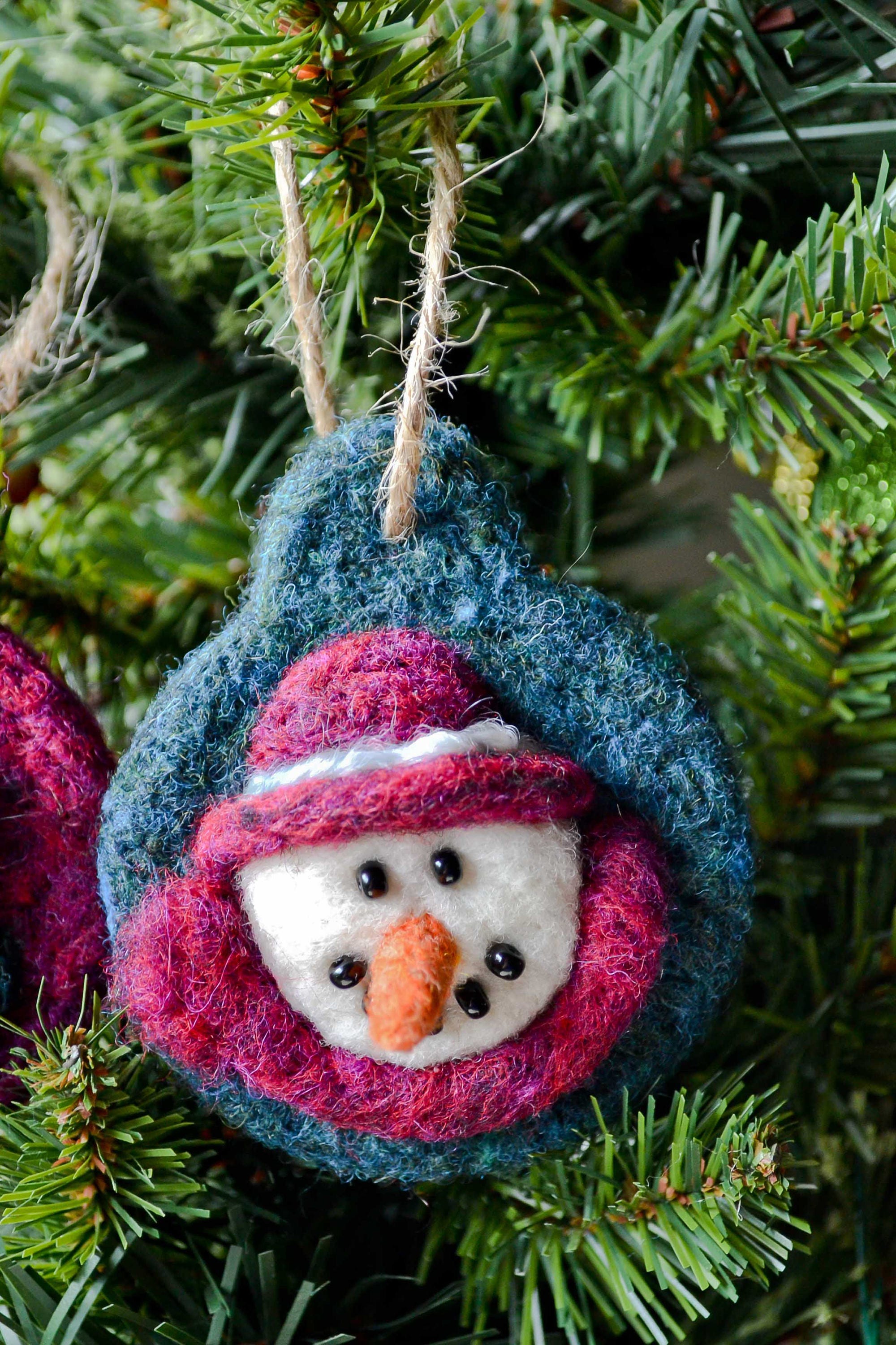 Needle Felted Snowman Christmas Ornaments Set of Two Felted Etsy