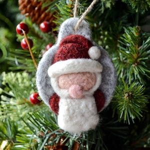 Needle Felted Santa Christmas Ornament, Felted Wool, Rustic Handmade Decoration, Christmas Tree Decoration
