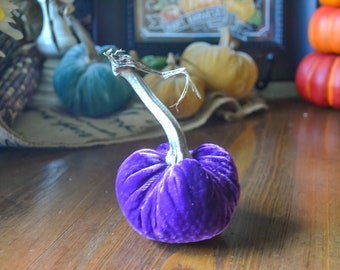Silk Velvet Pumpkin in Purple, Size Mini, Fall Decor, Table Centerpiece, Homemade Rustic Decoration