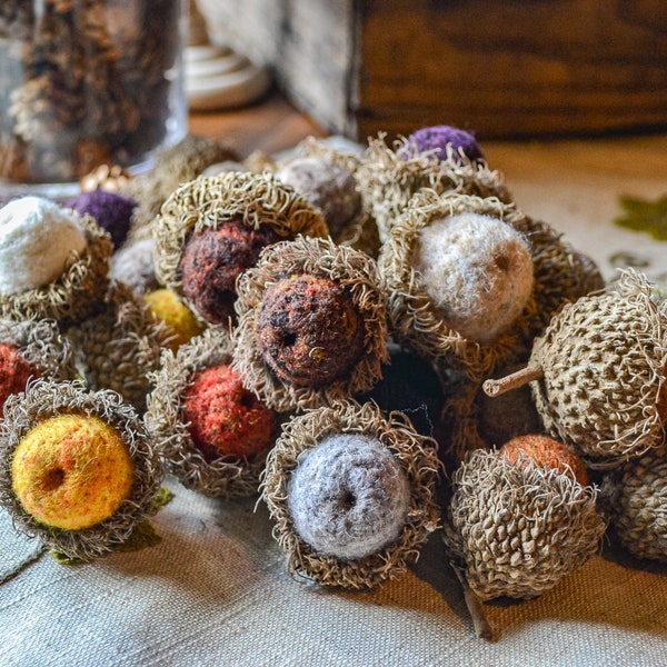 Needle Felted Acorns, Size Large, Set of Two, Various Colors, Thanksgiving, Fall, Autumn, Decorations, Home Decor, Halloween, Handmade