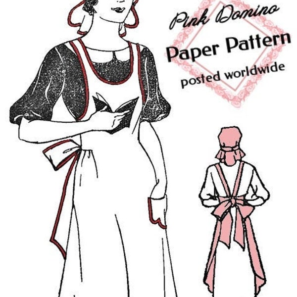 1930s Pre World War II Era Ladies Apron & Cap BP9306 Bazaar Patterns Repro Pattern.  Bust 36-38 inches.