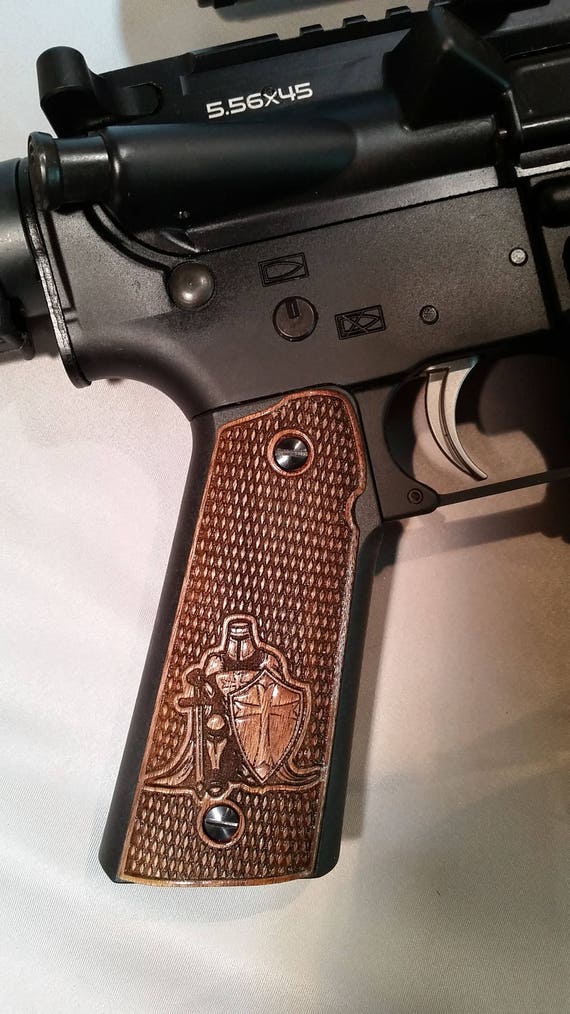 1911 Full Size Crusader Engraved Grips For Pearce Ar15 Grip Etsy