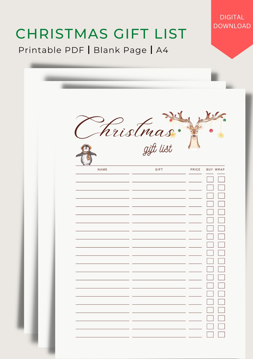 Christmas Gift List Printable PDF Page PDF Printable - Etsy