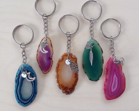 Agate Slice Initial Keychain