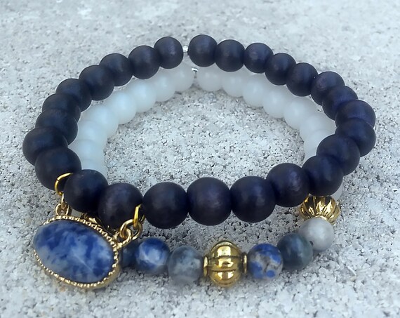 Soul Stack - CALM || Beaded Bracelets || Bracelet Stack || Healing Jewelry || Crystal Jewelry || Beach Jewelry || Charm Bracelet || Sodalite
