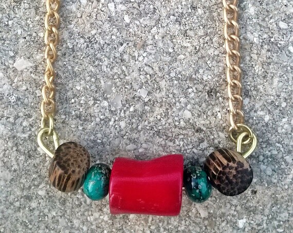Red Coral & Coconut Shell Necklace