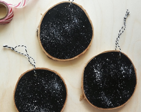 Minimalist Wood Ornaments Set of 2 || Black White Christmas || Celestial Decor || Rustic Wood Ornament || Black Decor || Wood Decor