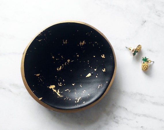 Black and Gold Splatter Ring Dish