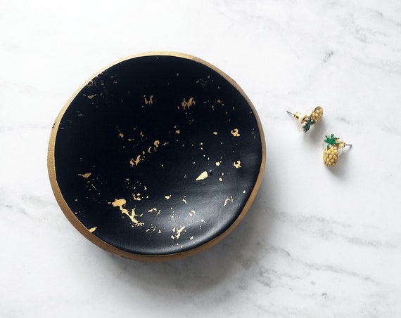 Black and Gold Splatter Ring Dish