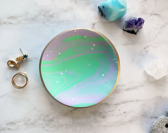 Minty Marbled Swirl Ring Dish