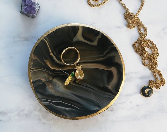 Black Marbled Swirl Ring Dish