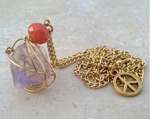 Caged Purple Fluorite Stone Necklace