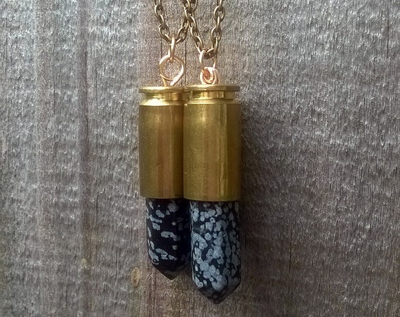 Snowflake Obsidian Bullet Pendant Necklace || Mineral Necklace || Bullet Shell Casing Pendant || Healing Jewelry