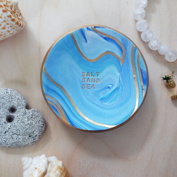 Blue Swirl Ring Dish || Trinket Dish || Jewelry Holder || Gift for her || Ocean Lover Gift || Mermaid Decor || Nautical Decor