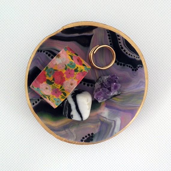 Black/Purple Marble Dotted Ring Dish