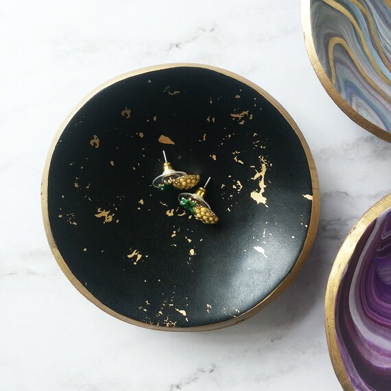 Black and Gold Splatter Ring Dish
